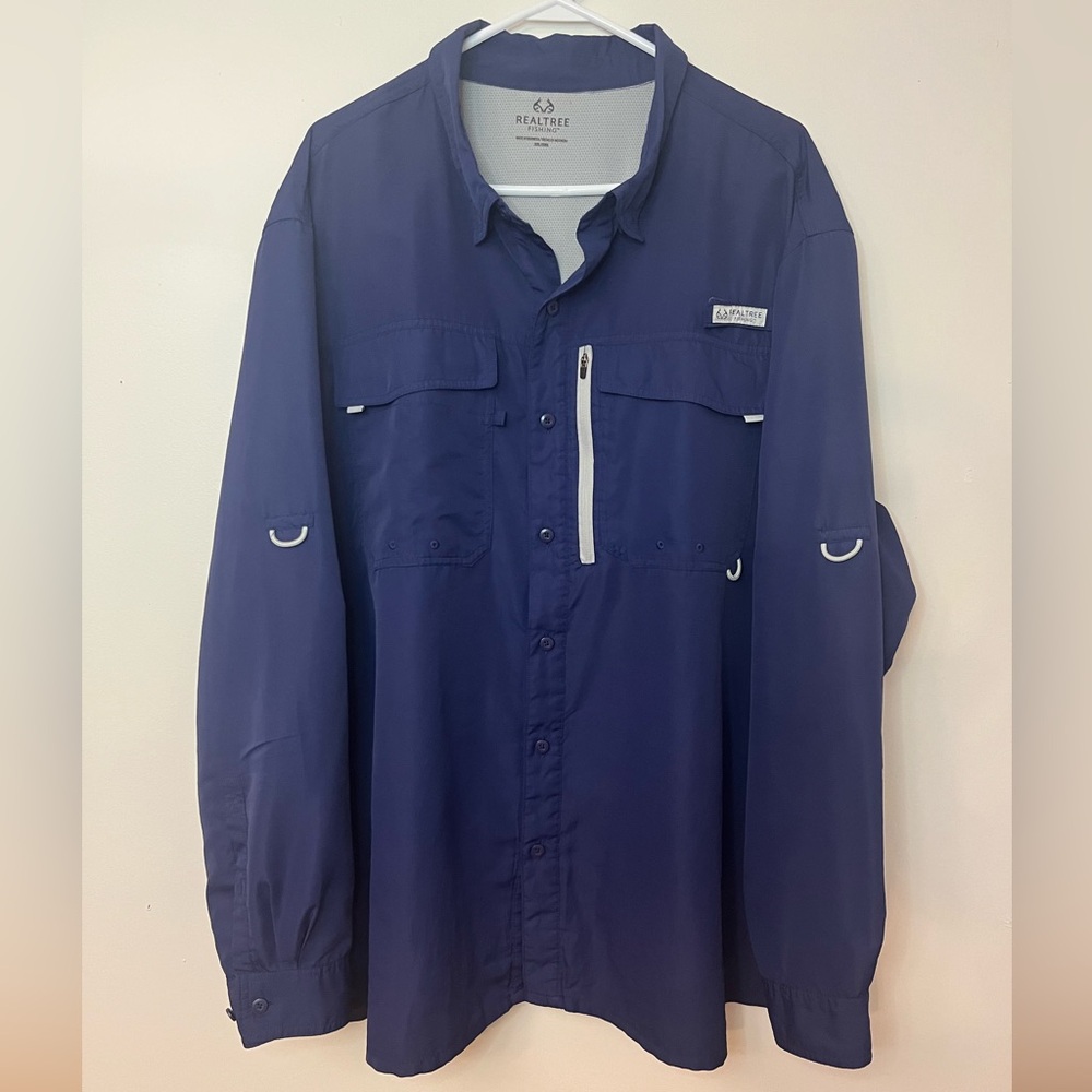 RealTree Fishing Men’s 3XL Blue Button Up Outdoor Performance Shirt